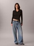 Negru Bluza De Trening Cu Guler Inalt, Fenta Henley Si Monologo Tesut  Femei