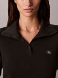 Negru Bluza De Trening Cu Guler Inalt, Fenta Henley Si Monologo Tesut  Femei