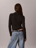 Negru Bluza De Trening Cu Guler Inalt, Fenta Henley Si Monologo Tesut  Femei