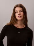 Negru Tricou Cu Maneca Lunga Si Eticheta Tesuta  Femei
