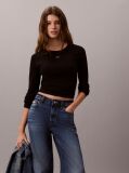 Negru Tricou Cu Maneca Lunga Si Eticheta Tesuta  Femei