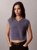 Blue Wool Blend Textured Logo Sweater Vest  Women