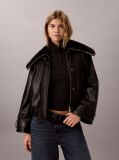 Black Faux Leather Bomber Jacket  Women
