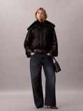 Black Faux Leather Bomber Jacket  Women