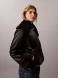 Black Faux Leather Bomber Jacket  Women