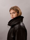 Black Faux Leather Bomber Jacket  Women