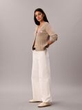 White Cotton Twill Wide Leg Trousers  Women