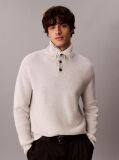 White Wool Cotton Button Collar Jumper  Men