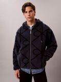 Albastru Hanorac Din Fleece Sherpa Cu Fermoar Si Emblema  Barbati
