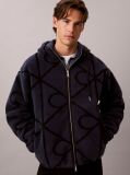 Albastru Hanorac Din Fleece Sherpa Cu Fermoar Si Emblema  Barbati