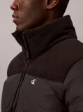 Negru Geaca Matlasata Cu Puf, Din Nylon Cu Textura Reiata  Barbati