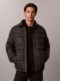 Gri Jacheta-Camasa Matlasata Cu Puf In Carouri Tartan  Barbati