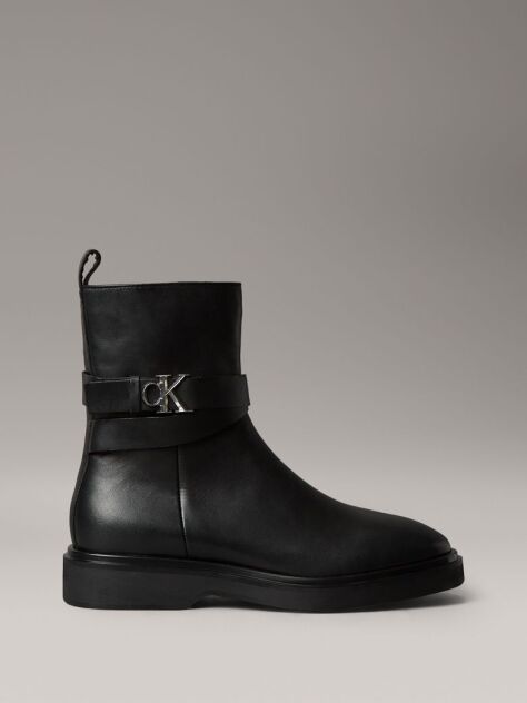 Negru Botine Din Piele Cu Logo Signature  Femei