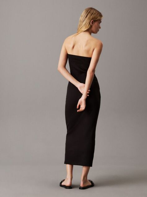 Negru Rochie Fara Bretele Din Bumbac Cu Textura Rib  Femei