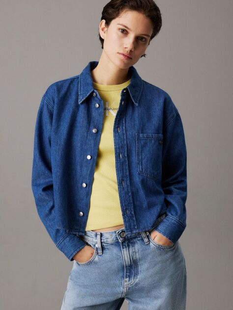 Denim Camasa Denim Cropped Stil Dad  Femei