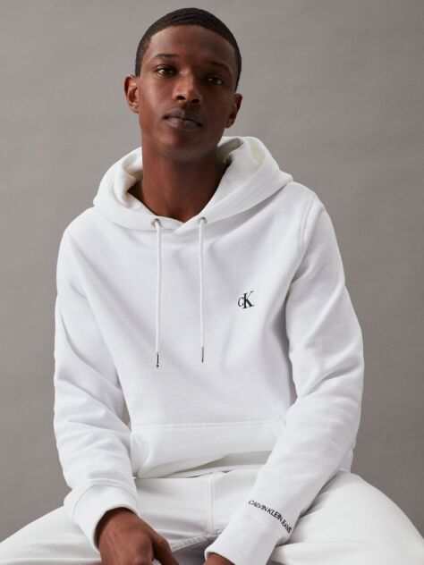 White Cotton Blend Fleece Hoodie  Men