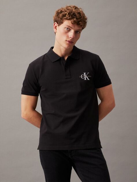 Negru Tricou Polo Cu Monograma  Barbati