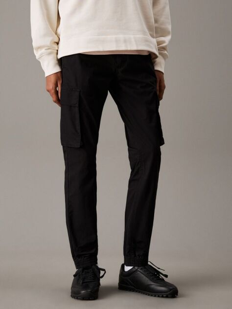 Negru Pantaloni Cargo Skinny Din Material Ripstop  Barbati