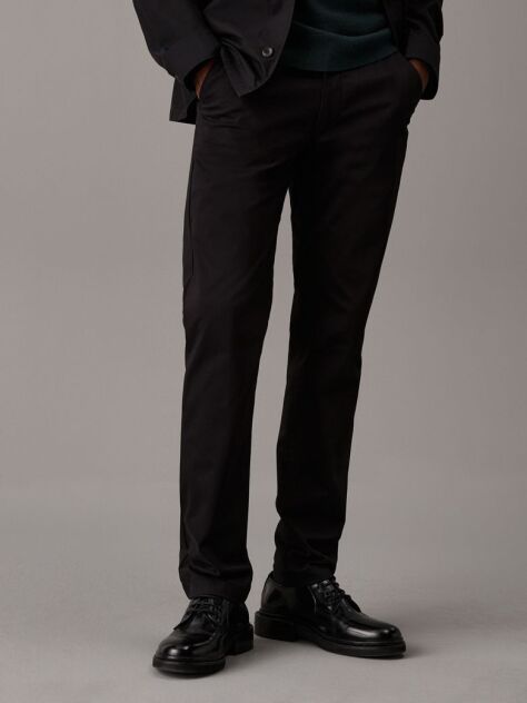 Negru Pantaloni Chino Slim Din Sateen  Barbati