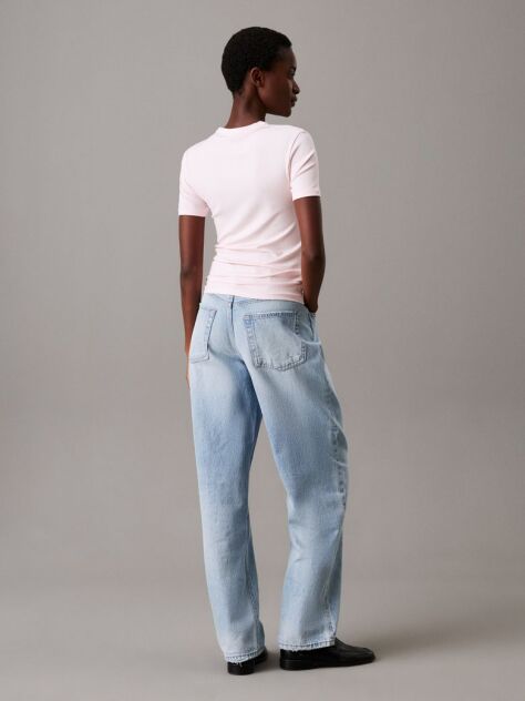 Roz Tricou Slim Din Modal Cu Textura Rib  Femei