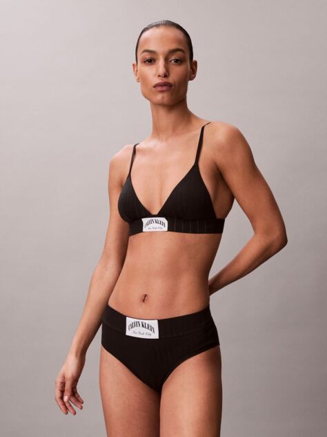 Negru Bralette Tip Triunghi Usor Captusit - Heritage Classic Cotton Stretch  Femei