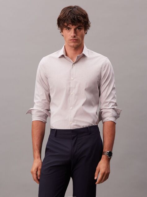 Red Slim Fit Micro Print Non Iron Shirt  Men