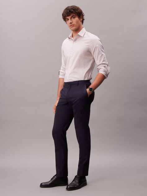 Red Slim Fit Micro Print Non Iron Shirt  Men