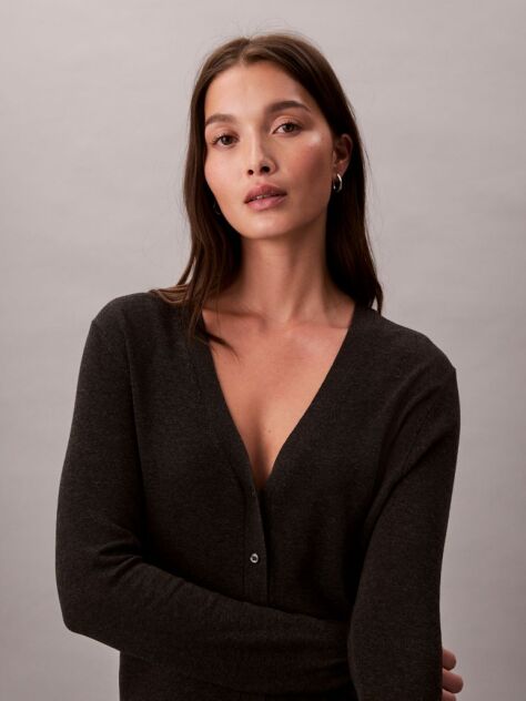 Negru Cardigan Fine Gauge Din Viscoza  Femei