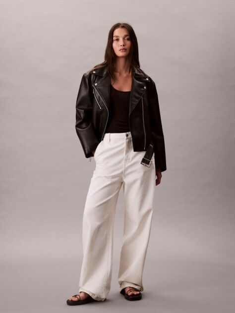 Black Faux Leather Biker Jacket  Women
