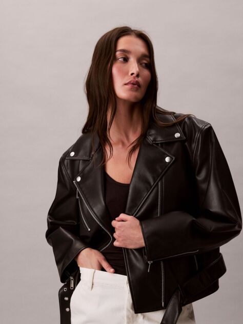 Black Faux Leather Biker Jacket  Women