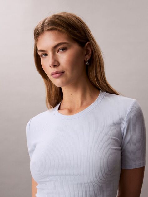 Albastru Tricou Slim Din Modal Reiat  Femei
