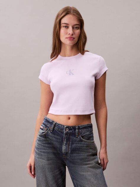 Mov Tricou Slim Cropped Cu Monograma  Femei