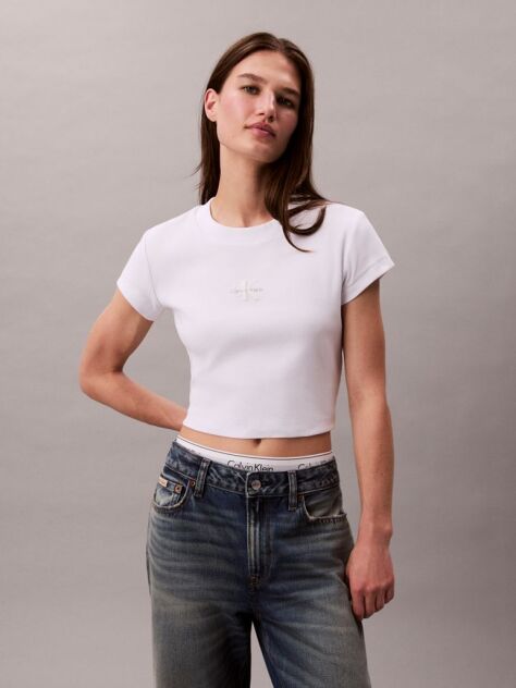 White Slim Cropped Monogram T-shirt  Women