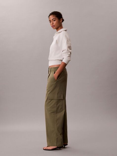 Verde Pantaloni Cargo Relaxati Din Bumbac Twill  Femei