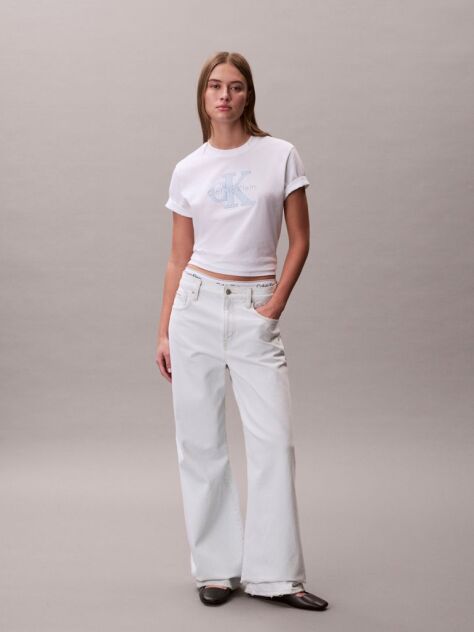 Alb Tricou Cu Monograma Aplicata  Femei