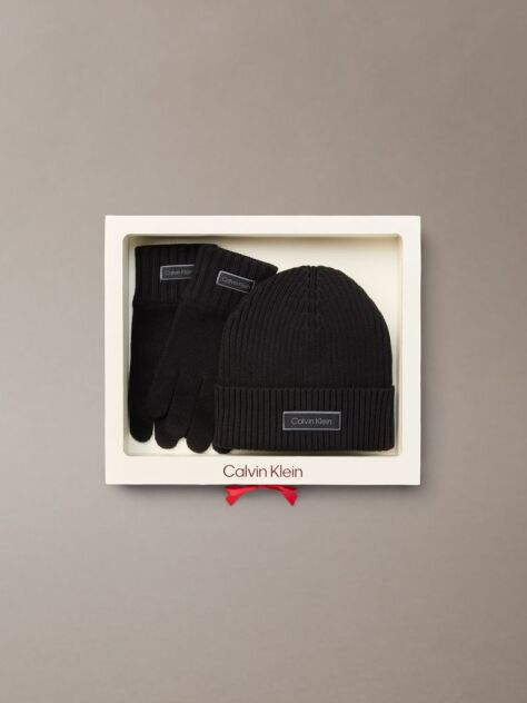 Black Pure Cotton Beanie and Gloves Set  Men