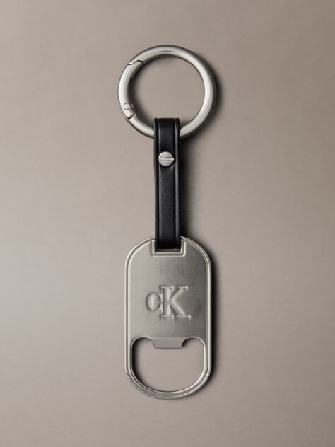 Black Leather Accent Bottle Opener Key Fob  Men