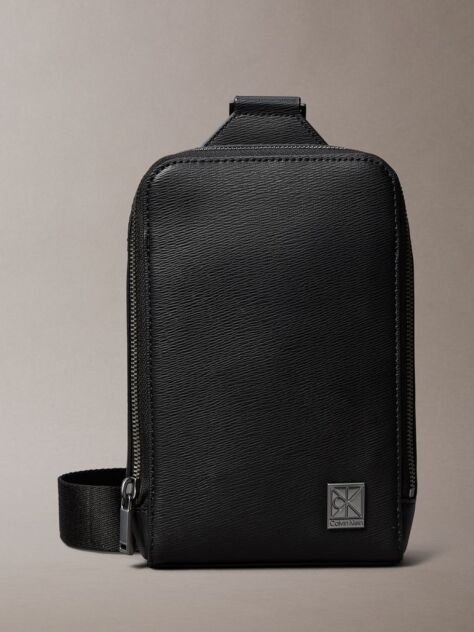Negru Geanta Crossbody Saffiano Cu Logo Emblema  Barbati