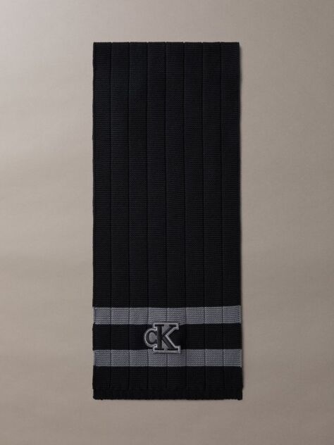 Black Textured Knit Monogram Patch Tipped Scarf  Men