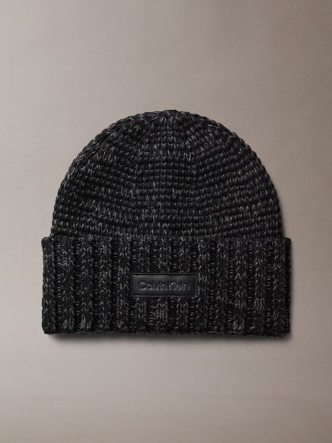 Pink Leather Patch Marl Beanie With Wool  Men