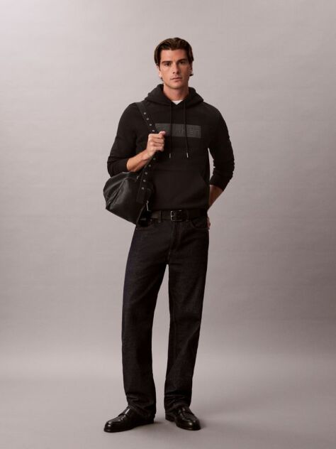 Negru Hanorac Din Fleece Cu Logo Grafic Brodat  Barbati