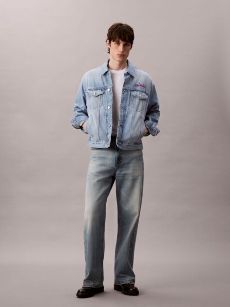 Denim Jacheta Trucker Stil Anii 90 Cu Logo Cusatura Tip Chain  Barbati