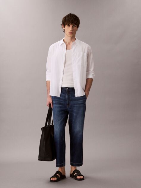 Denim Blugi Taper Stil Anii 90 Cropped  Barbati