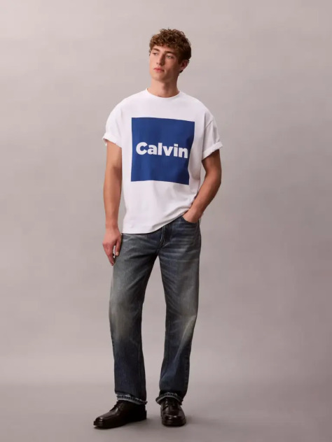 Alb Tricou Relaxat Cu Logo Grafic  Barbati