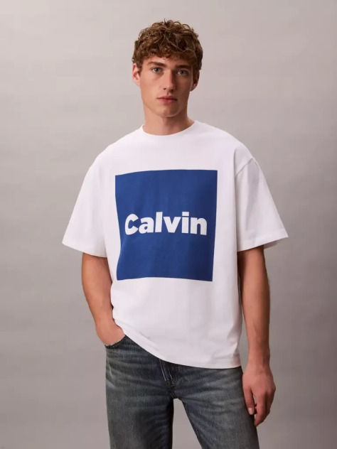 Alb Tricou Relaxat Cu Logo Grafic  Barbati