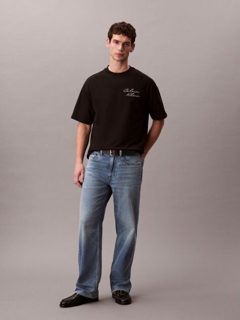Negru Tricou Relaxat Cu Logo Script  Barbati