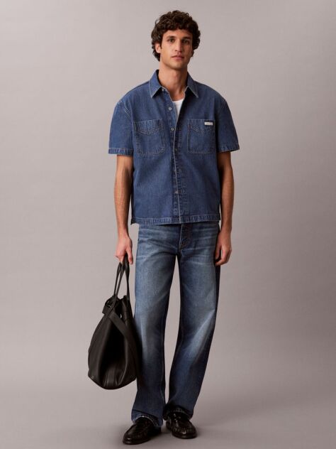 Denim Camasa Denim Cu Maneca Scurta, Croiala Boxy  Barbati