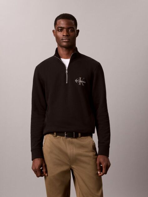 Negru Bluza De Trening Din Terry Cu Fermoar Scurt Si Monologo  Barbati