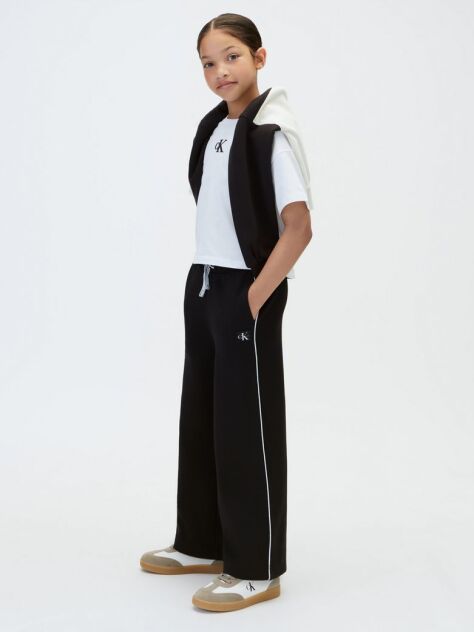Negru Pantaloni Jogger Din Tricot Interlock Cu Paspoal Contrastant  Fete