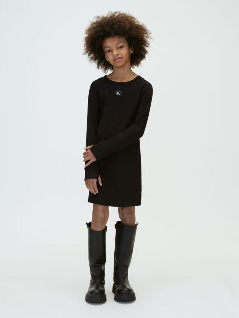 Negru Rochie Mulata Cu Maneca Lunga Din Tricot Reiat  Fete